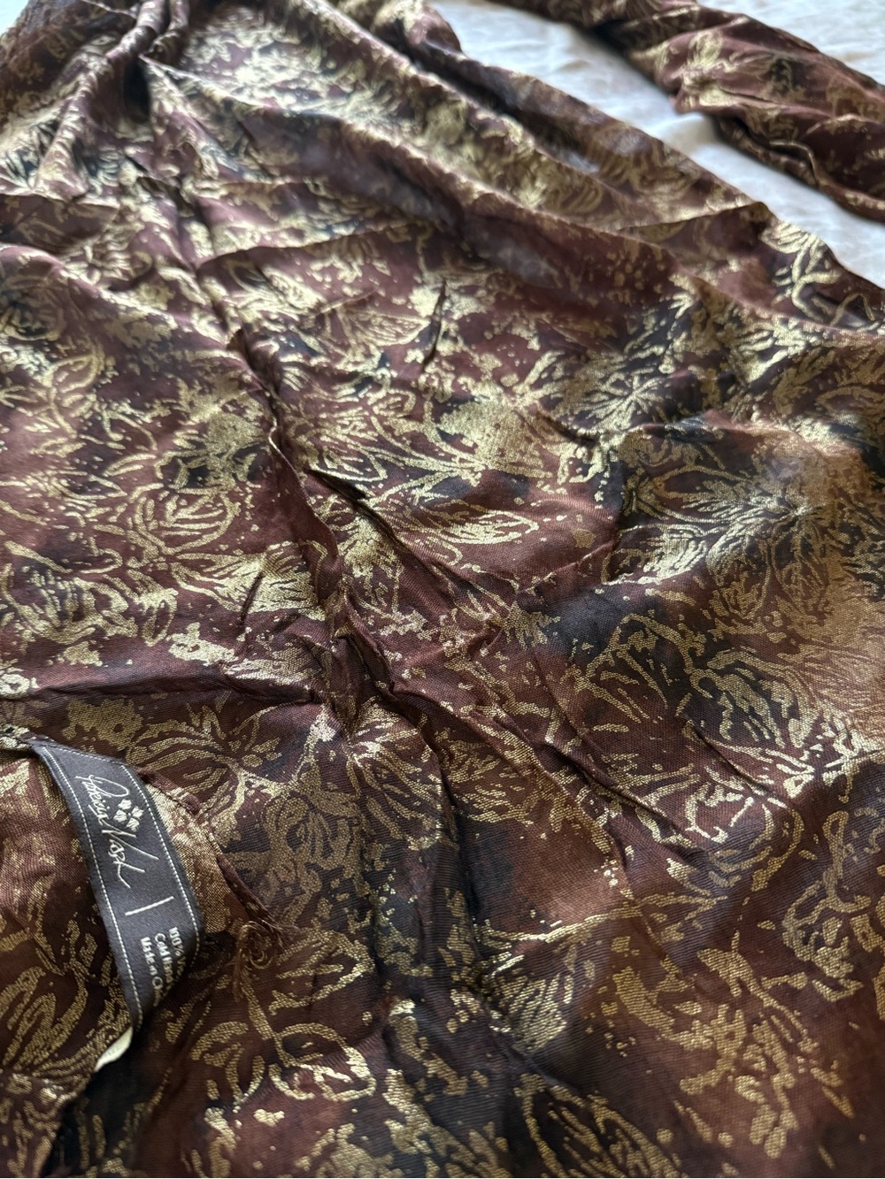 Patricia Nash Brown & Gold Metallic Scarf 100% Viscose Elegant Wrap 24” x 78” - Picture 6 of 7